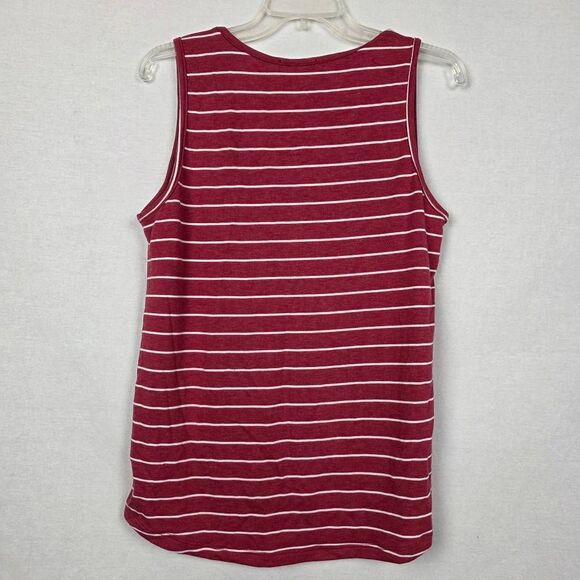 Staccato L Burgundy White Striped Button Front Tank Top - Picture 3 of 6